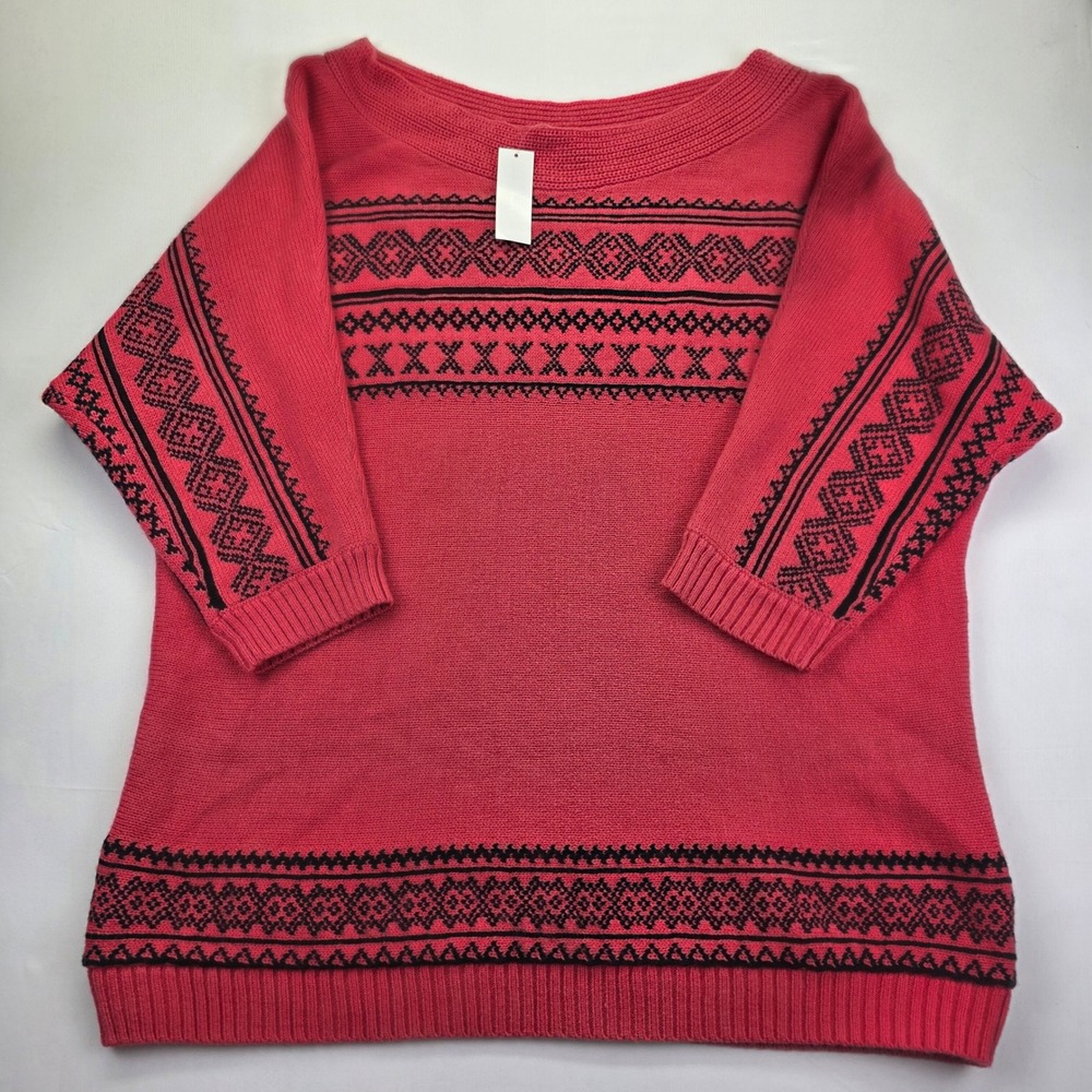 NWT NEW YORK & COMPANY Women XL Red Fair Isle Geometric Print Boat Neck Sweater